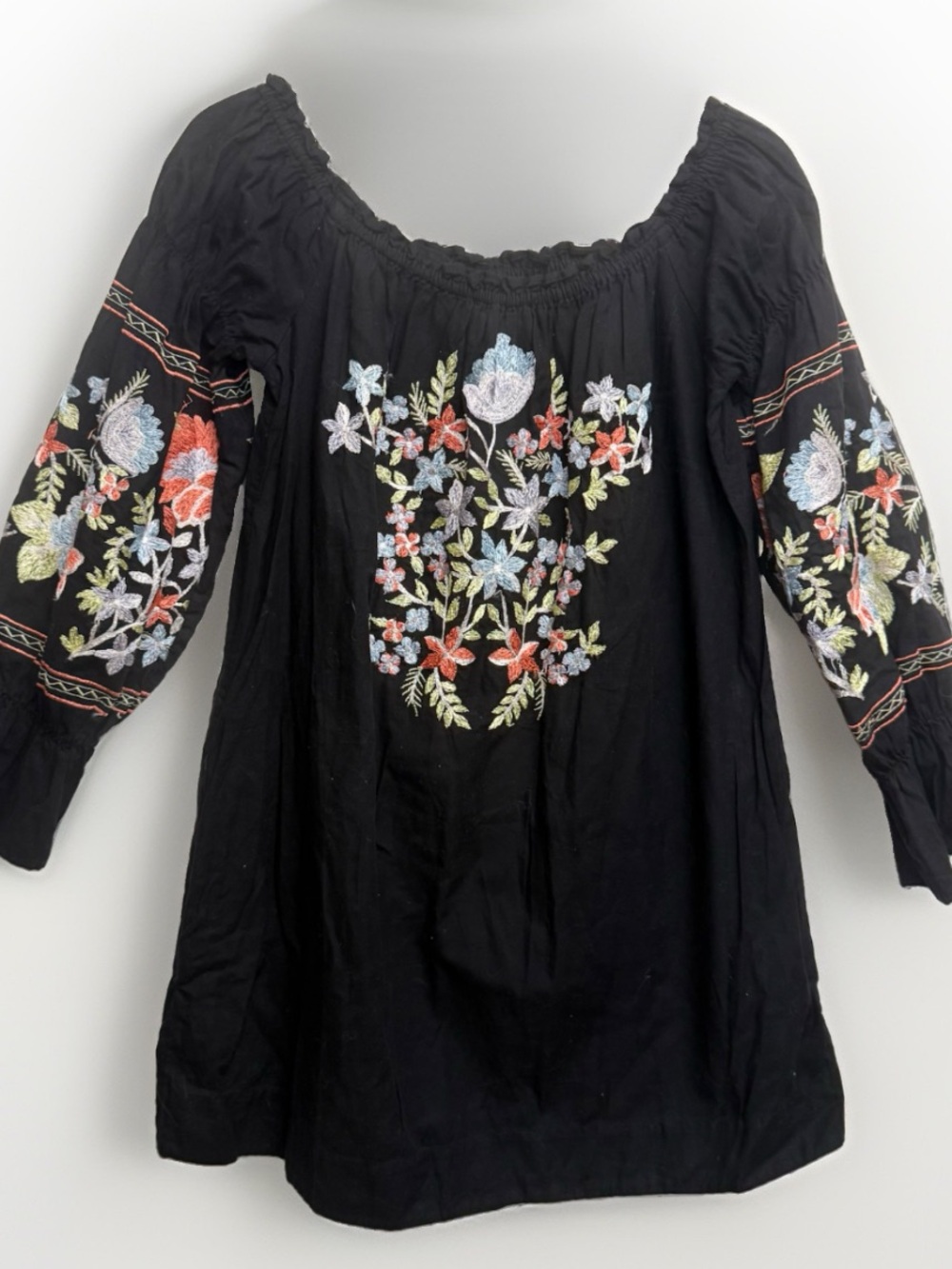 Free People Black Floral Embroidered Mini Dress